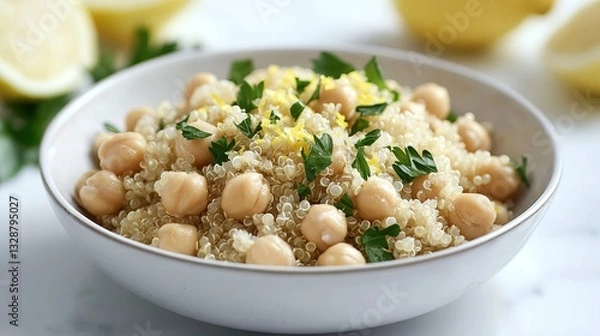 Fototapeta Organic quinoa and chickpeas with parsley and lemon zest