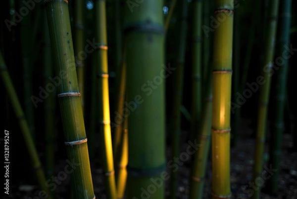 Fototapeta A serene image of bamboo with sunlight filtering through it.