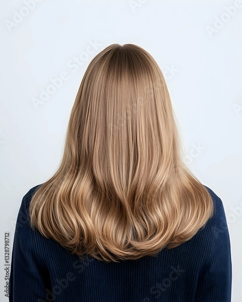 Fototapeta Long, light brown hair with subtle waves, viewed from behind
