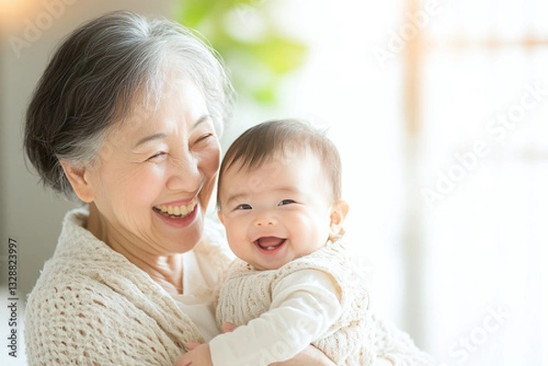 Fototapeta 笑うおばあちゃんと赤ちゃん（日本人・アジア人・家族・子供）