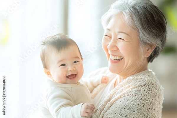 Fototapeta 祖母と孫が一緒に笑っている（日本人・アジア人・家族・赤ちゃん）