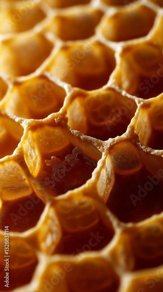 Fototapeta Close up view of honeycomb showing intricate patterns and textures