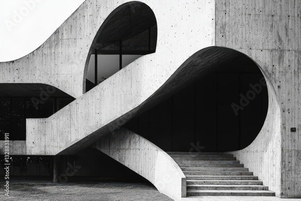 Fototapeta Exterior design architecture details cement curve modern building design black and white