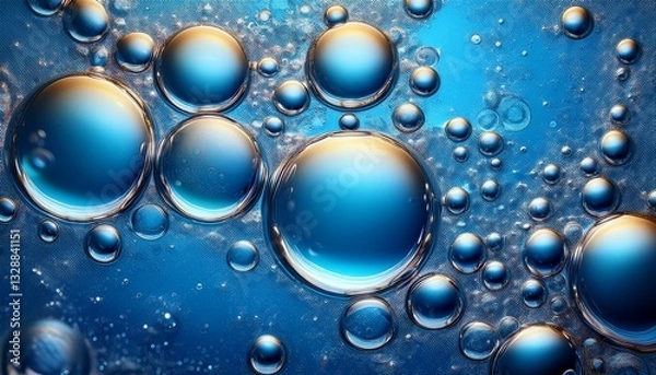 Fototapeta bright bubbles create a vibrant texture in blue water with a foamy appearance