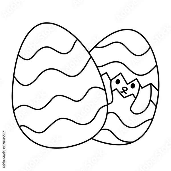 Fototapeta easter bunny in easter eggs doodle outline