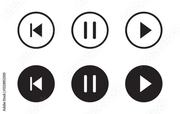 Fototapeta Media player icon set. media player button icons. Play and pause buttons,video audio player, player button set icon symbol. Vector Illustration Eps 10