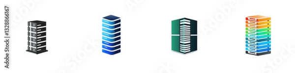 Fototapeta Colorful towers, digital art, pixel style isolated on white or transparent png