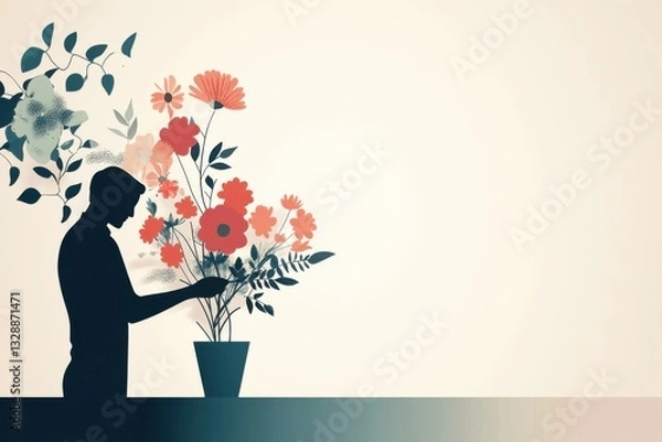 Fototapeta Florist crafting a beautiful bouquet of flowers in a minimalist shop setting at a serene time