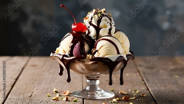 Fototapeta Most delicious ice cream sundae in the world.