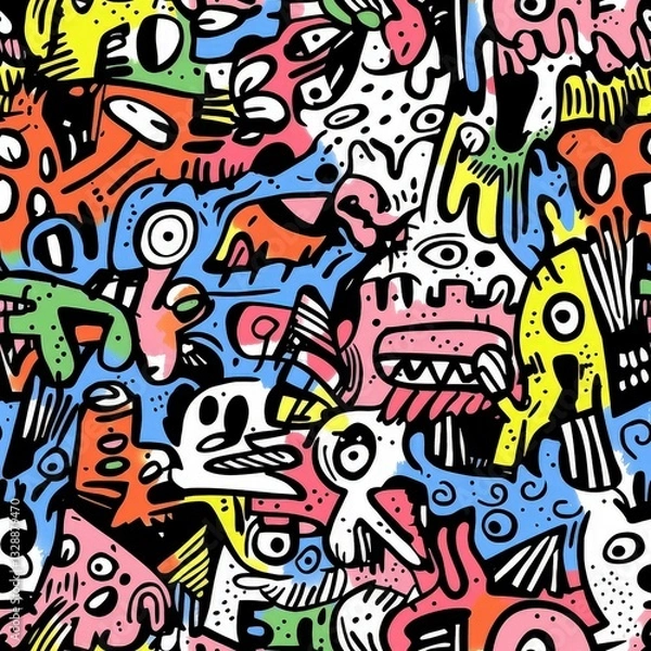 Fototapeta Graffiti doodle seamless pattern for background texture textile fabric