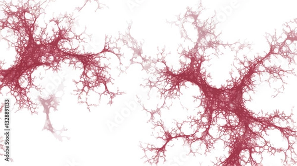 Fototapeta The image depicts a high-resolution digital illustration featuring an abstract fractal pattern. The pattern is primarily composed of thin, branching lines in shades of red and pink against a white