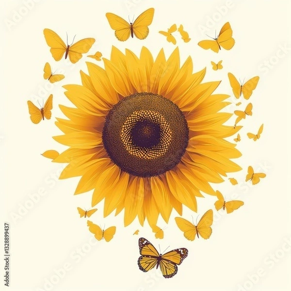 Fototapeta Sunflower Butterfly Transition Minimalist Illustration Bright Yellow Vector Art