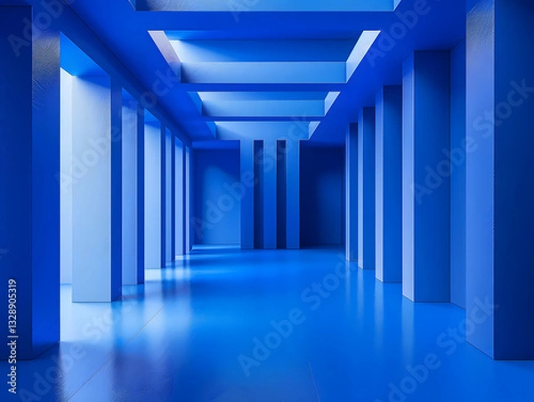Fototapeta Blues Geometric Space: Symmetrical Building Background Image
