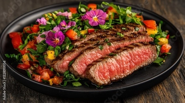Obraz Artfully plated steak and fresh vegetable salad
