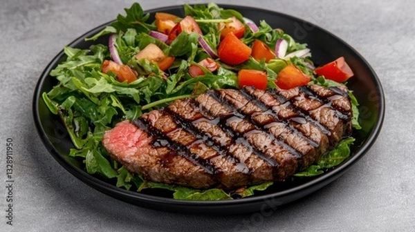 Obraz Grilled steak served with a fresh green salad