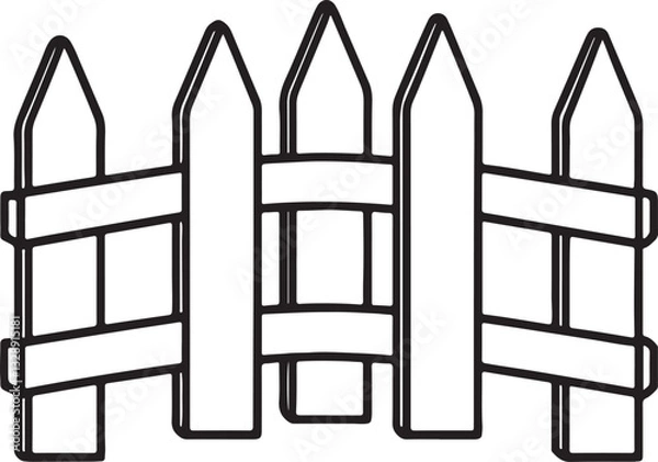 Obraz wooden fence line art, black outline, vector and illustration, coloring book page line art drawing