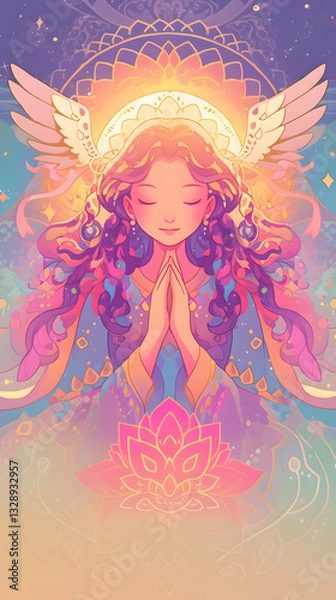 Fototapeta 蓮の上で瞑想する仏陀の幻想的なビジュアル