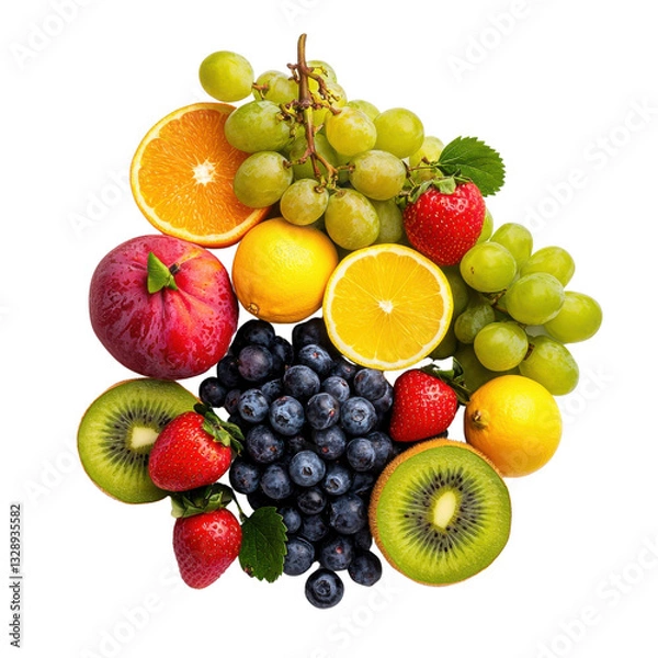 Obraz Colorful Assortment of Fresh Fruits on Dark Background Arrangement