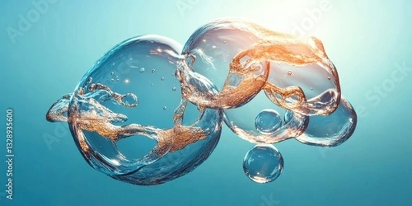 Fototapeta Iridescent Soap Bubbles Floating in Sunlight Banner