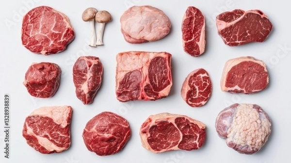 Obraz Beef cuts chart concept. Assorted beef cuts with dish suggestions