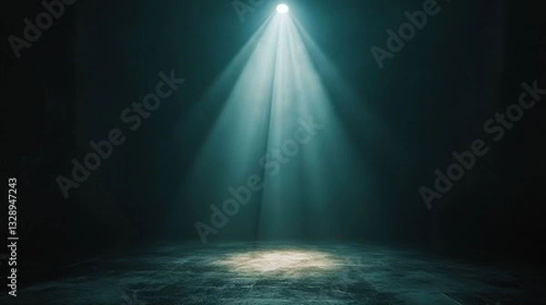 Fototapeta Spotlight bathes a shadowy room in drama, crafting stark contrasts between illuminated spaces and deep shadows, evoking mystery and intrigue