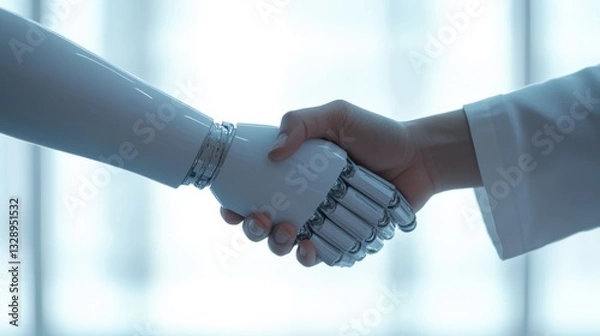 Fototapeta A robotic hand, laboratory with hand performing delicate tasks with precision, Medical-tech style