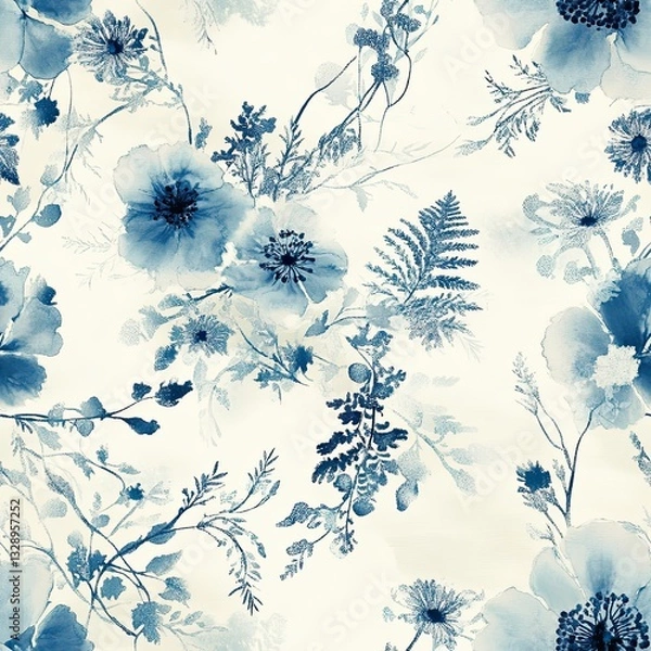 Obraz Elegant Shibori Floral Pattern Intricate Botanical Motifs for Textile Design