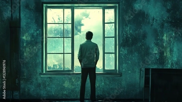Obraz 10 A man standing near a window, lost in deep thoughts, missing his past love