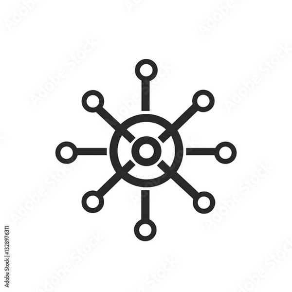 Fototapeta A minimalist black and white isolated icon representing a network or hub connection. Suitable for technology, communication, or digital networking concepts.