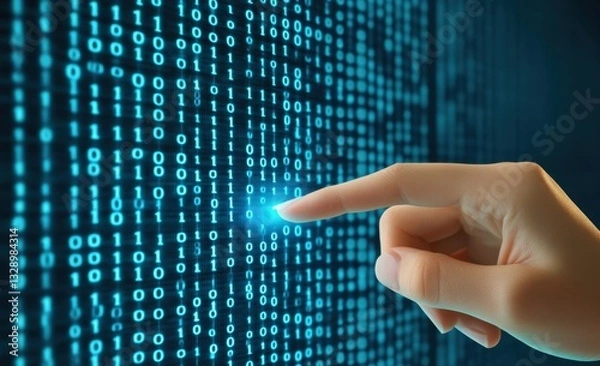 Obraz Binary Code Digital Art with Touching Finger