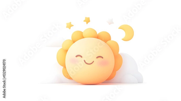 Fototapeta 3d cartoon weather icons, 3d rendering soft shapes, different weather conditions