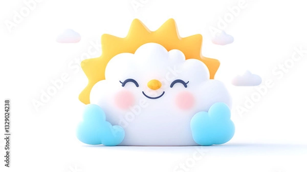 Fototapeta 3d cartoon weather icons, 3d rendering soft shapes, different weather conditions