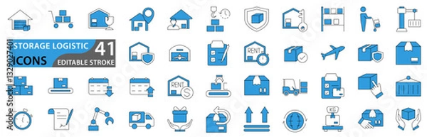 Fototapeta Logistics warehouse icons set. storage icons. Terminal logistic icon collection. Line with editable stroke