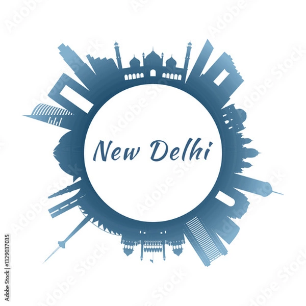 Fototapeta New Delhi skyline with colorful buildings. Circular style. Stock vector illustration