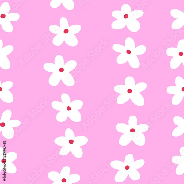 Fototapeta Seamless floral pattern. Hand-drawn flowers in doodle style, cute texture design. Endless repeatable background for textile, fabric, wallpaper and wrapping. Repeating print. Flat vector illustration