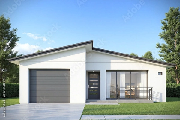 Fototapeta rendering of single story house with garage