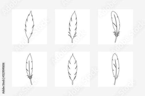 Fototapeta wheat ears vector.Black Feather Vector Set - Elegant Outline Illustration for Design and Decoration