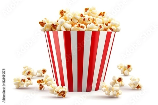 Fototapeta Popcorn in striped bucket isolated on white background