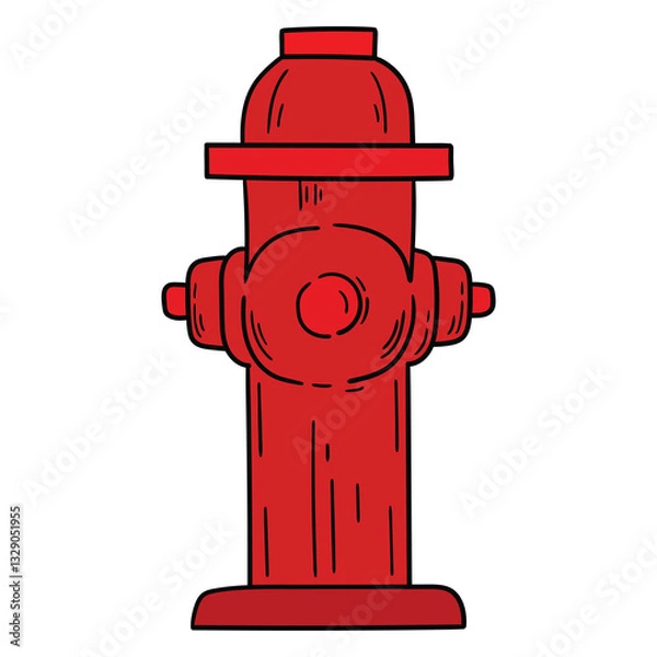Fototapeta Hand drawn cartoon red fire hydrant on white background.