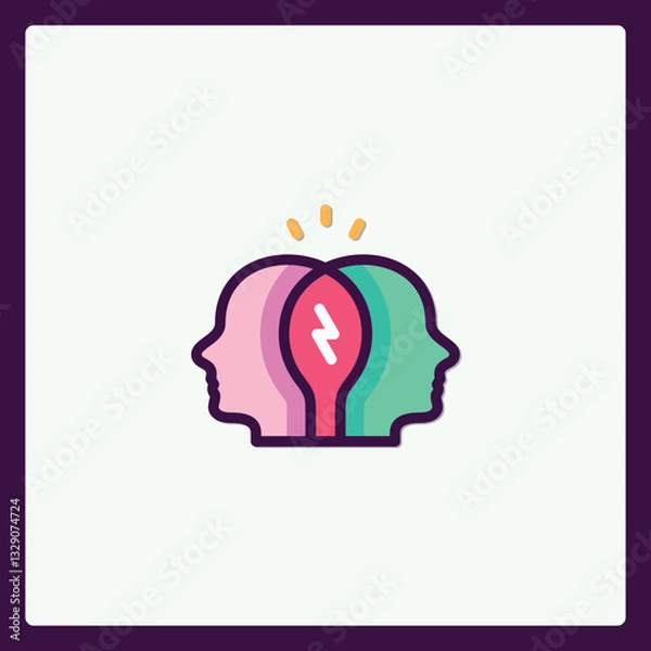 Fototapeta Creative collaboration brainstorming sharing ideas two heads one thought icon