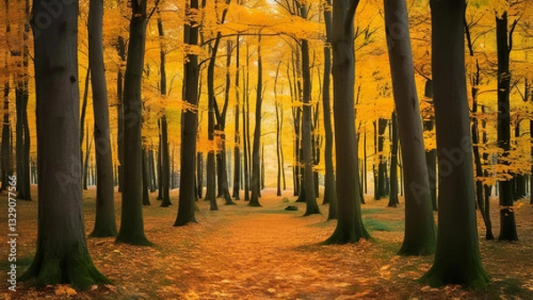 Obraz An autumnal landscape within a forest setting