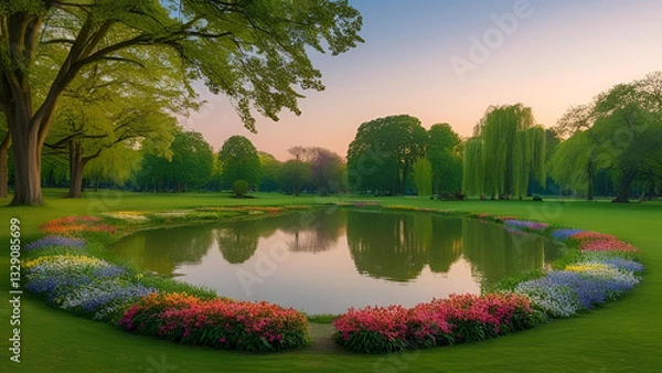 Fototapeta Peaceful sweeping landscapes in a lovely park setting