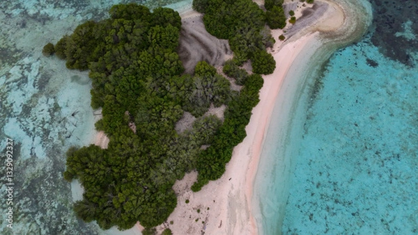 Obraz beach, ocean, sea, tropical, island, boats, aerial, drone, paradise, waves, sand, coastline, travel, tourism, nature, landscape, exotic, adventure, blue, clear water, summer, palm trees, holiday, vaca