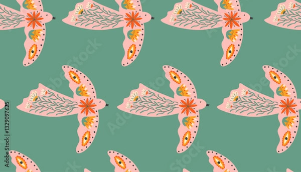 Fototapeta Seamless pattern with dove and flowers. Abstract vector print for fabric, cover, paper