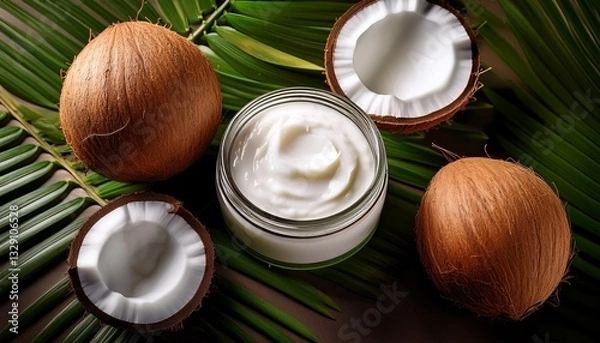 Obraz coconut cream with green leaves