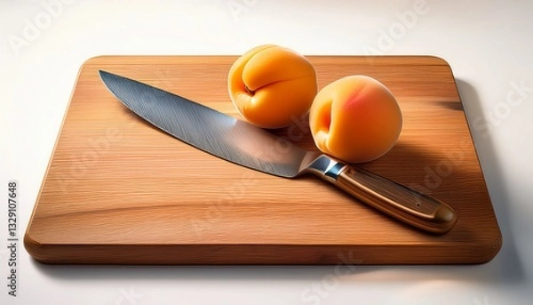 Obraz knife on cutting board with apricot