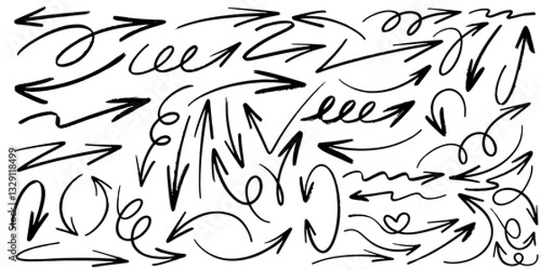 Fototapeta Set of Hand drawn vector arrows doodle on white background. design element vector illustration.