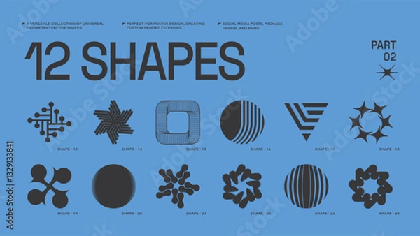 Fototapeta Universal trendy geometric shapes set , bright bold elements composition. Design forms perfect for poster designs, custom-printed clothing, fashion, social media templates