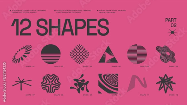 Fototapeta Universal trendy geometric shapes set , bright bold elements composition. Design forms perfect for poster designs, custom-printed clothing, fashion, social media templates