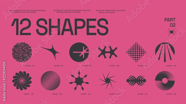 Fototapeta Universal trendy geometric shapes set , bright bold elements composition. Design forms perfect for poster designs, custom-printed clothing, fashion, social media templates